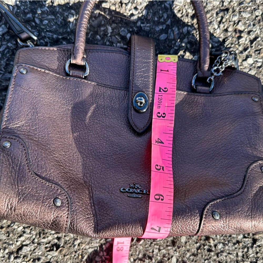 Coach Mercer Satchel 24 Metallic Leather Crossbody Handbag Dark Bronze - Picture 13 of 14